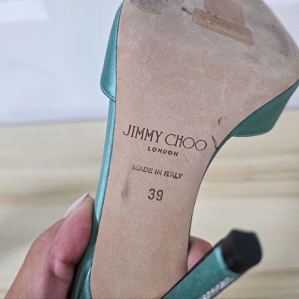 Jimmy Choo Saeda 100 Satin Crystal Embellished Sandals Size 39/9 - Picture 15 of 16